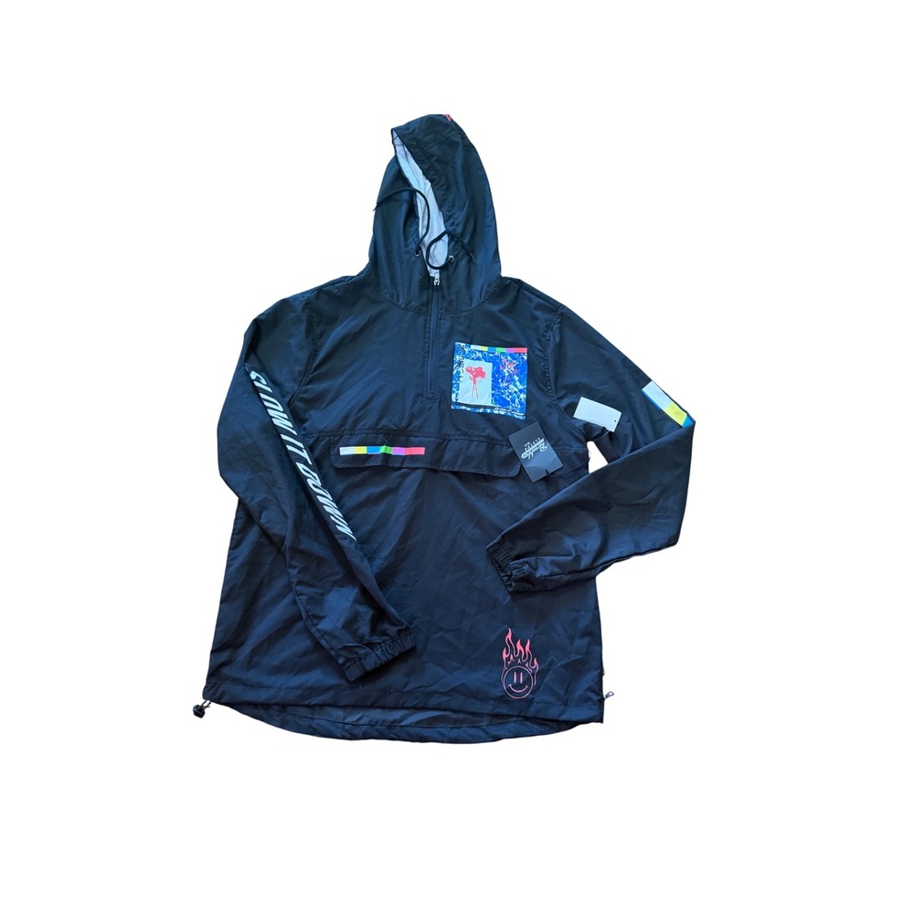Trademark Brooklyn Cloth Anorak Jacket Pullover Hoodie Graphic Black Mens med